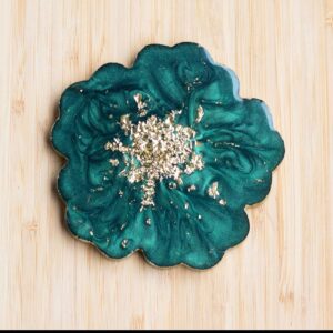 Luxury Green Resin Flower Coaster - Hand-Painted Gold Leaf